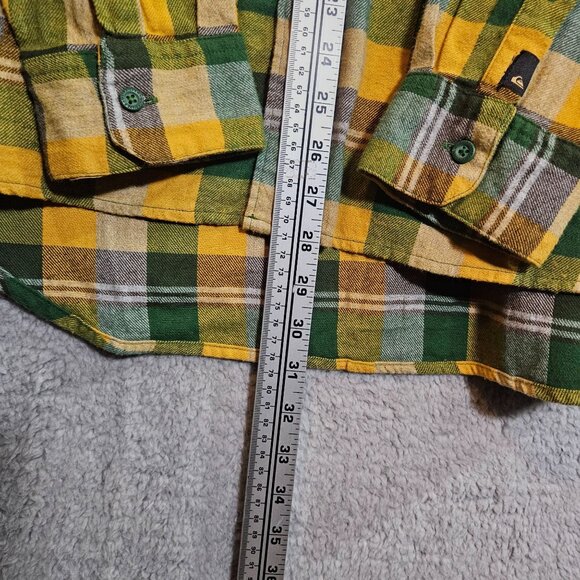 Quiksilver Mens Plaid Flannel Shirt Yellow/Green Long Sleeve Button-Up XL - Picture 8 of 16